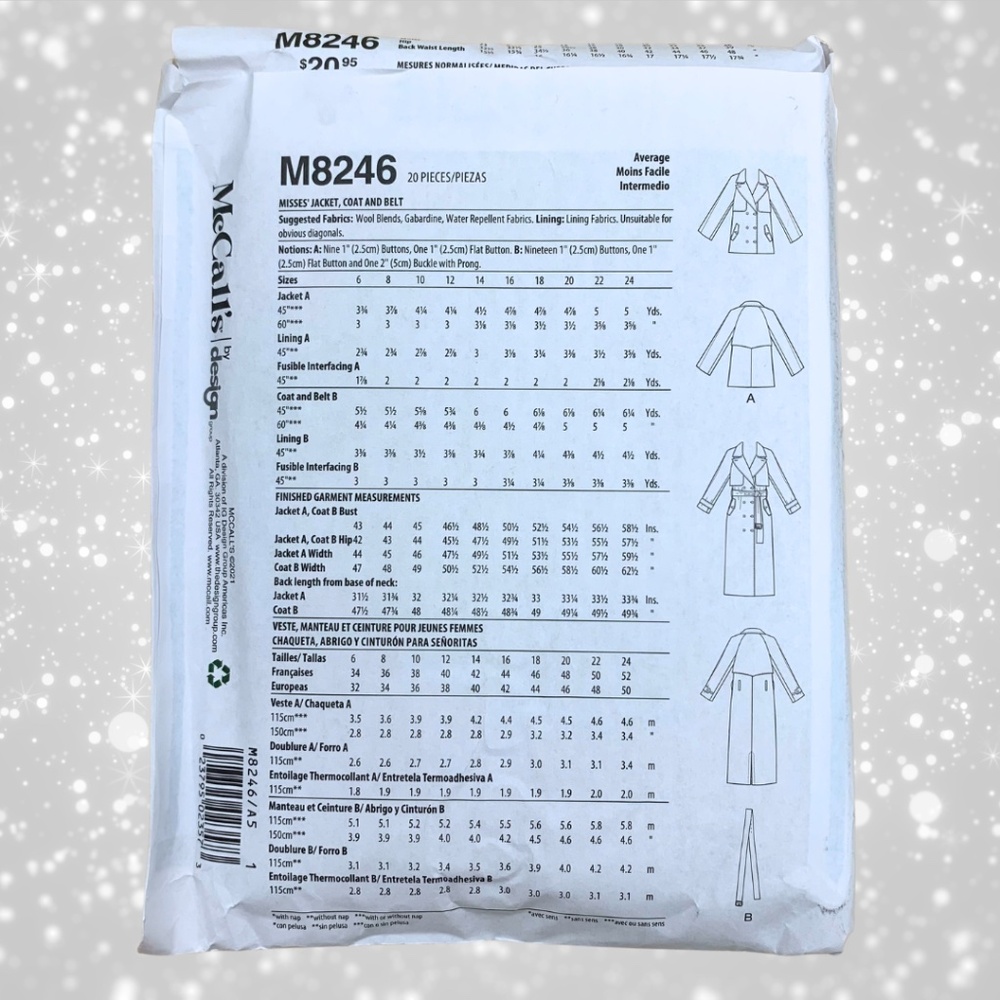NEW McCalls M8246 TRENCH COAT Sewing Pattern UNOPENED - Picture 5 of 9